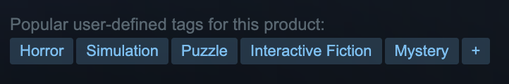 Steam tag section with a plus button next to existing user-defined tags